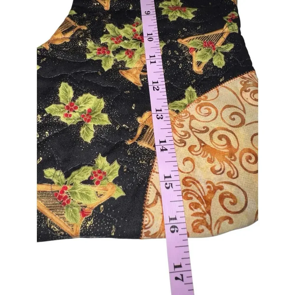 Handmade Quilted Christmas Stocking Holly Horns Gold‎ Swirl Patchwork 16